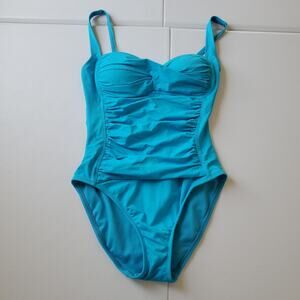 La Blanca Swimsuit Womens 6 Blue One Piece Ruched Tummy Control Bathing Suit